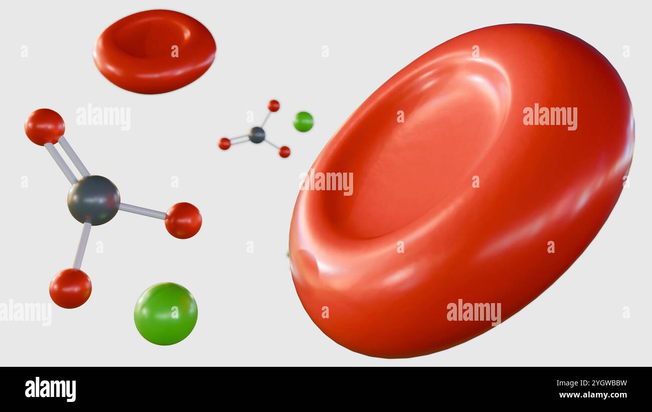 3d rendu des molécules de carbonate de plomb présentes dans la circulation sanguine, empoisonnement au plomb. Banque D'Images