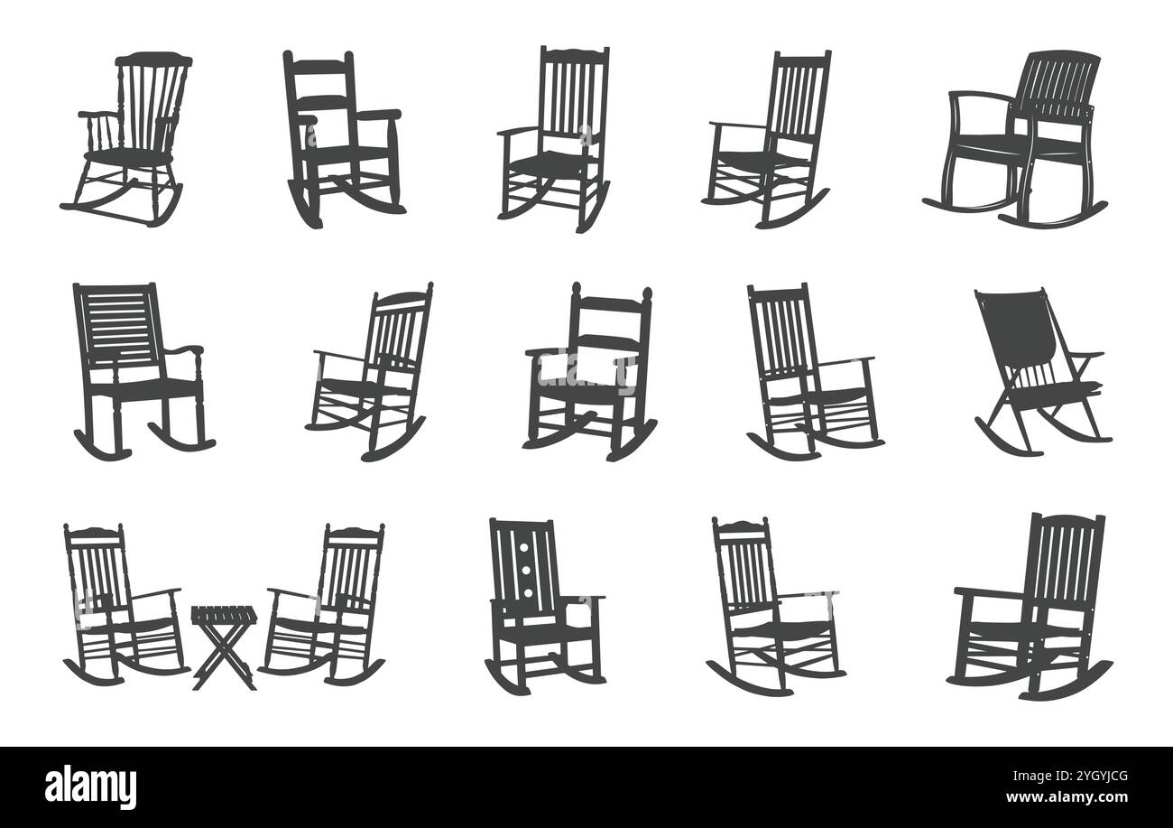 Silhouette de chaise à bascule en bois, chaise à bascule en bois svg, vieille chaise à bascule svg, chaise à bascule svg, silhouette de chaise à bascule, chaise à bascule en bois ve Illustration de Vecteur