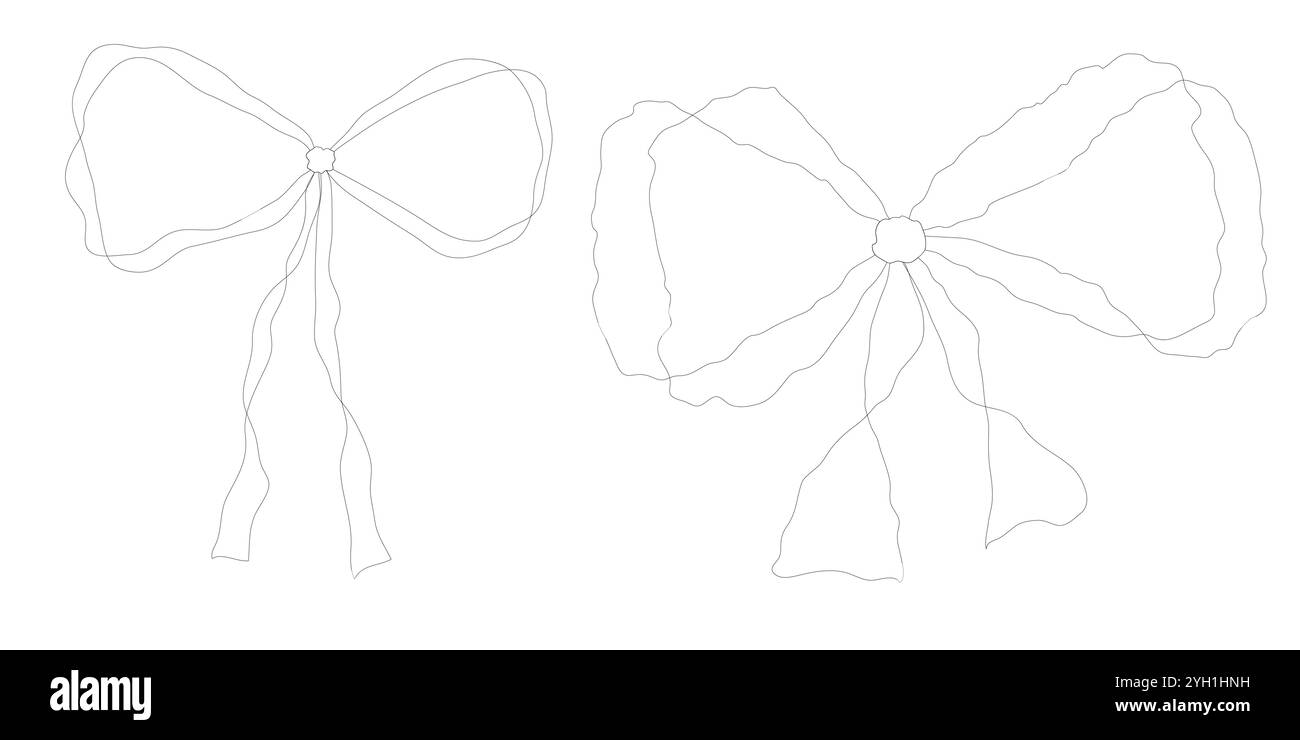 Noeud vintage Line art coquette girly. Accessoires tendance pour filles. Collection d'éléments de coiffure mignons. Archet pour décor de cheveux plat. Rubans isolés. Illustration de Vecteur