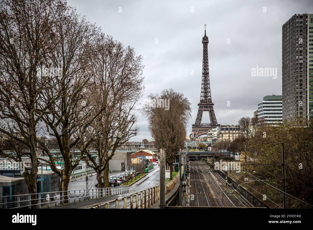 Tour Eiffel vue à travers les arbres Banque D'Images