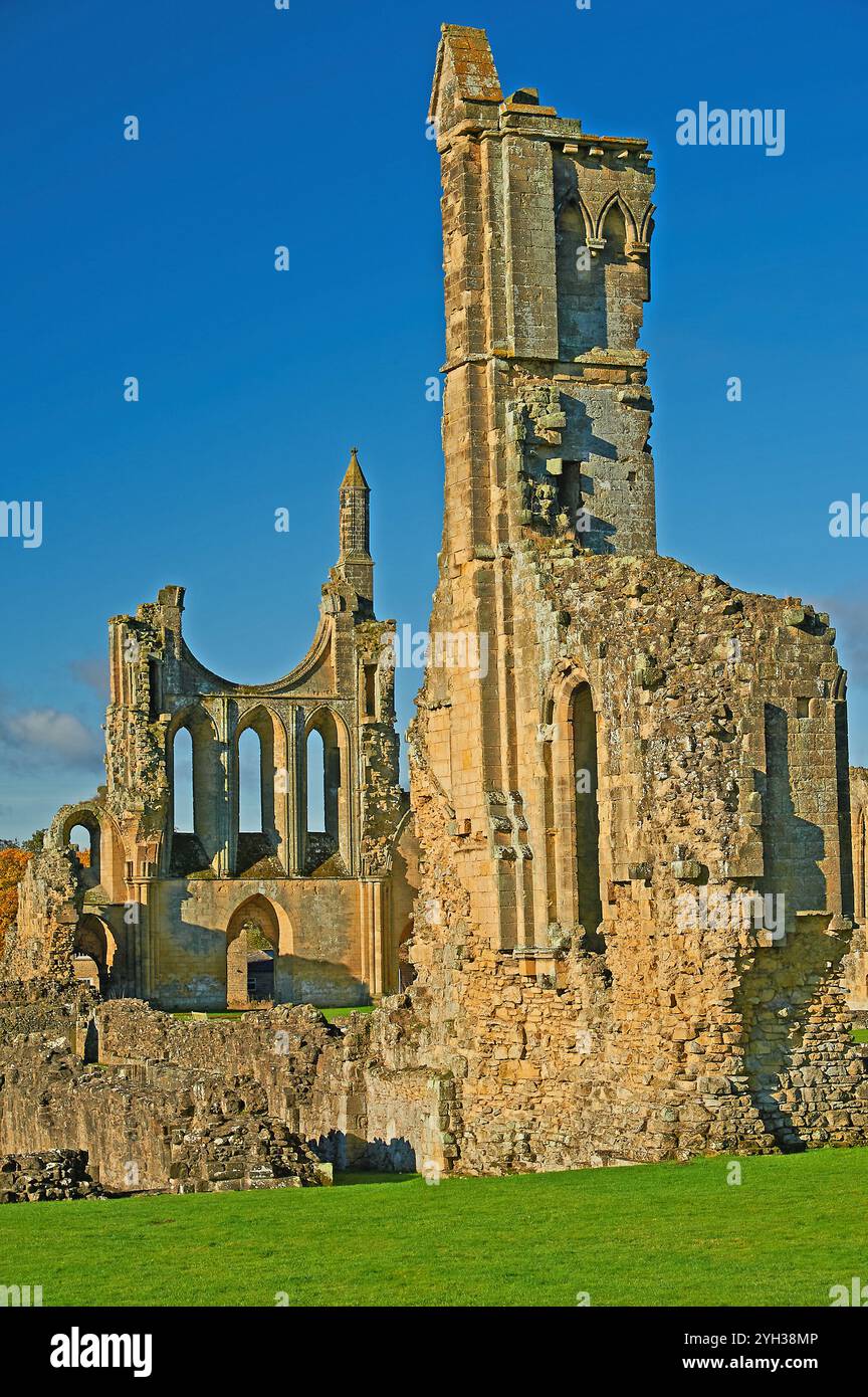 Ruines de l'abbaye de Byland dans le Yorkshire du Nord par un matin automnal clair. L'abbaye a été détruite en 1539 à la suite de la dissolution par le roi Henri VIII Banque D'Images