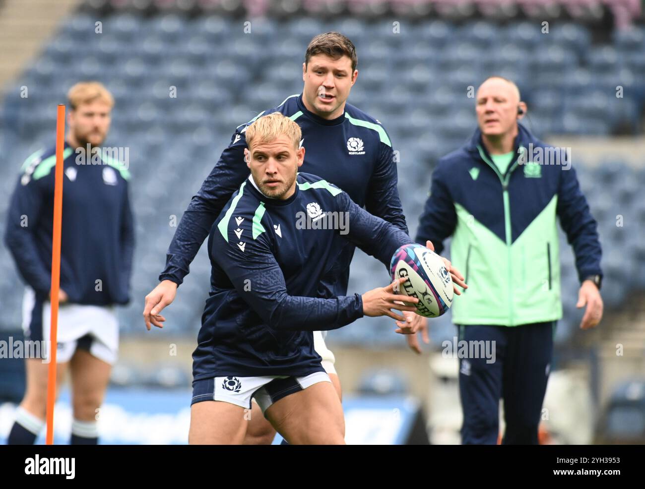 Scottish Gas Murrayfield . Edimbourg Écosse Royaume-Uni 9 novembre 24 TESTS D'AUTOMNE 2024/25 course par équipe écossaise, accès aux médias à la séance d'entraînement avant le match contre l'Afrique du Sud Dylan Richardson - The Sharks Credit : eric mccowat/Alamy Live News Banque D'Images