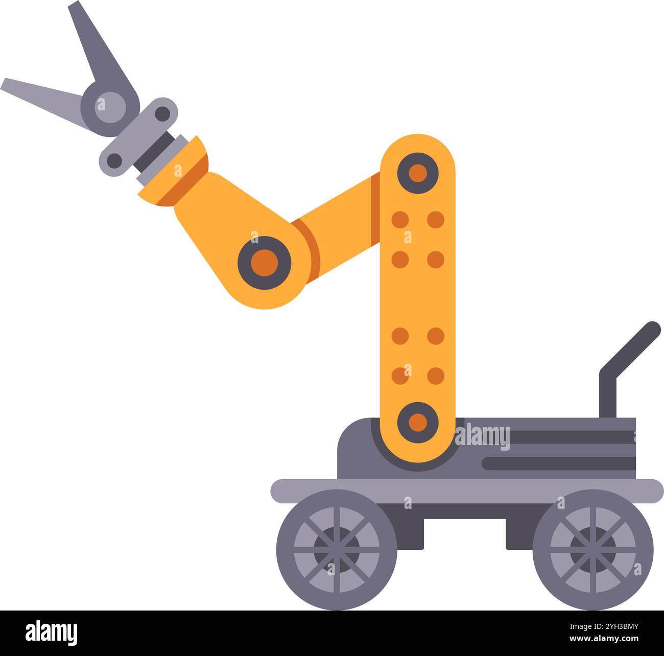 Bras robotique moderne s'étendant à partir d'une plate-forme mobile, démontrant l'automatisation et la technologie de pointe dans un cadre industriel ou de fabrication Illustration de Vecteur