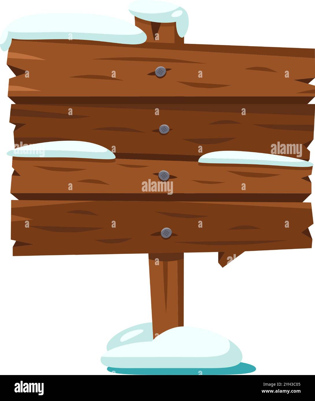 Panneau en bois recouvert de neige pour les messages d'hiver, de noël ou de vacances, ajoutant un charme rustique aux décorations festives Illustration de Vecteur