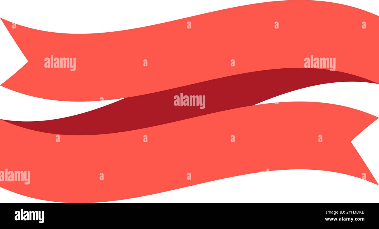 Deux élégants rubans rouges ondulants sont positionnés dynamiquement sur un fond blanc propre, créant une sensation de mouvement et de célébration Illustration de Vecteur