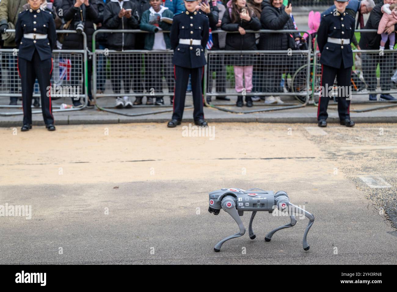 Londres, Royaume-Uni. 9 novembre 2024. Chien robotique dans le Lord Mayor's Show, la plus ancienne et la plus grandiose procession civique du monde datant du début du XIIIe siècle, lorsque le roi John a accordé que la ville de Londres pouvait nommer son propre maire. Cette année, Alastair King DL, nouvellement élu, est le 696e lord maire de la ville de Londres et, pendant le Lord Mayor’s Show, fait son chemin de la ville à Westminster lointain pour jurer loyauté envers la Couronne. Credit : Stephen Chung / Alamy Live News Banque D'Images