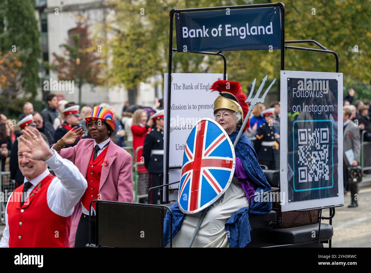 Londres, Royaume-Uni. 9 novembre 2024. Bank of England dans le Lord Mayor's Show, la plus ancienne et la plus grandiose procession civique du monde, datant du début du XIIIe siècle, lorsque le roi Jean a accordé à la ville de Londres la possibilité de nommer son propre maire. Cette année, Alastair King DL, nouvellement élu, est le 696e lord maire de la ville de Londres et, pendant le Lord Mayor’s Show, fait son chemin de la ville à Westminster lointain pour jurer loyauté envers la Couronne. Credit : Stephen Chung / Alamy Live News Banque D'Images