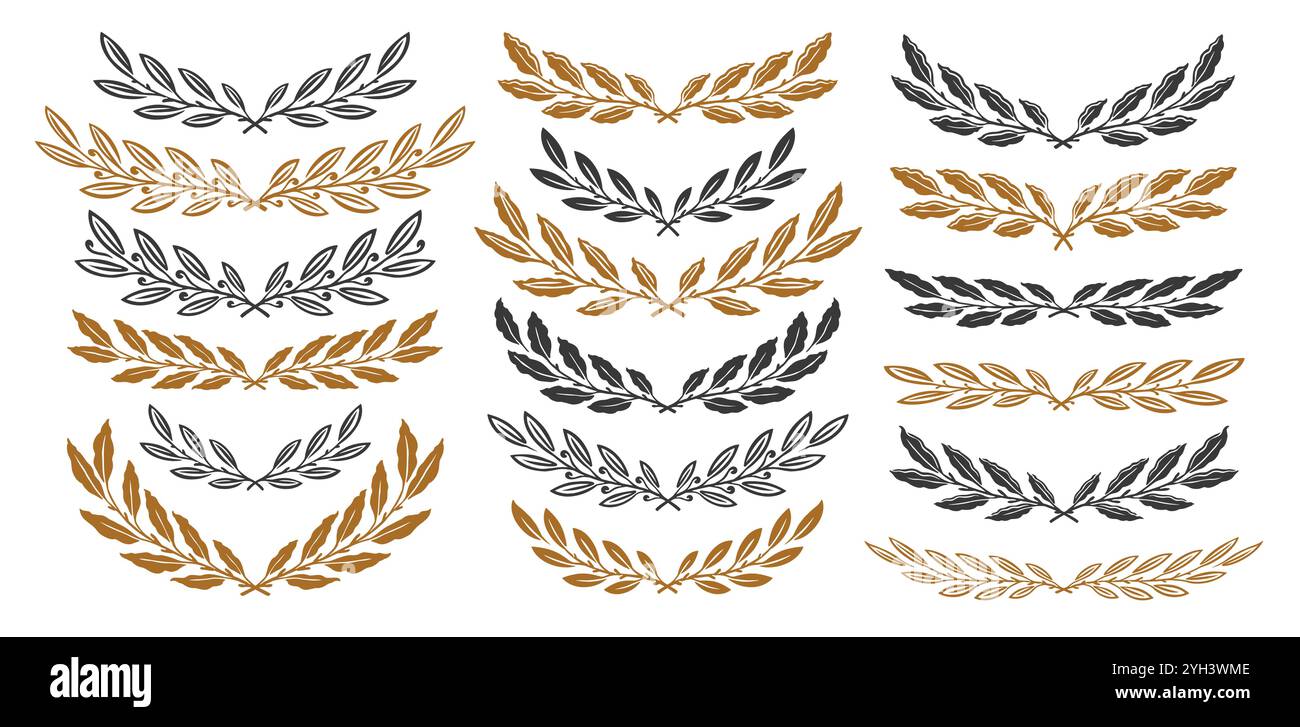 Branches d'arbre avec éléments de conception de feuilles. Plantes ornementales à motif floral, séparateurs, bordures, cadres Illustration de Vecteur