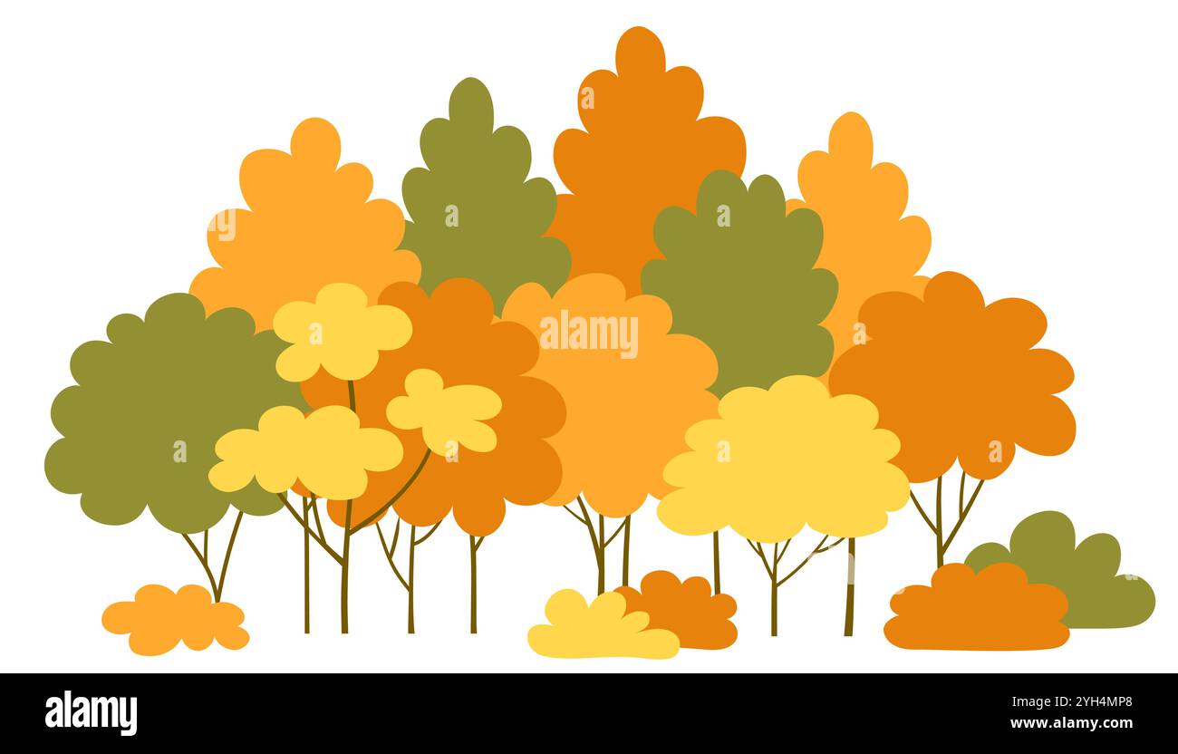 Forêt de dessins animés et arbres de parc dans la rangée. Panorama des arbres forestiers Illustration de Vecteur