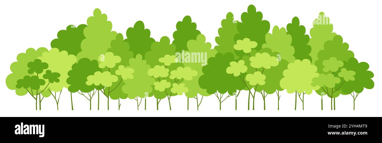 Bordure verte de l'arbre. Forêt de dessins animés et arbres de parc dans la rangée. Panorama des arbres forestiers Illustration de Vecteur