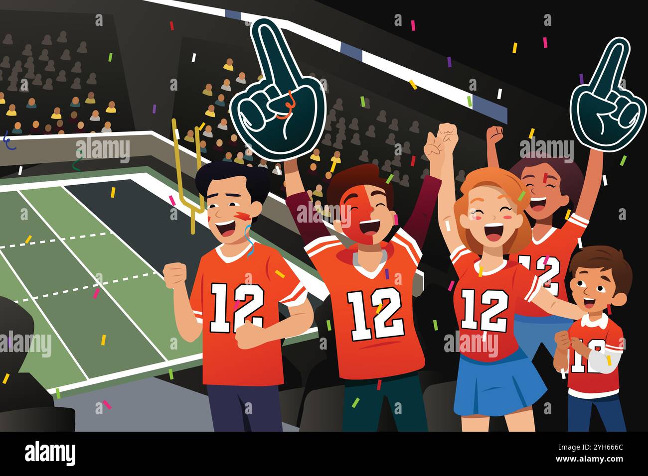 Une illustration vectorielle des fans de football acclamant dans le stade Illustration de Vecteur