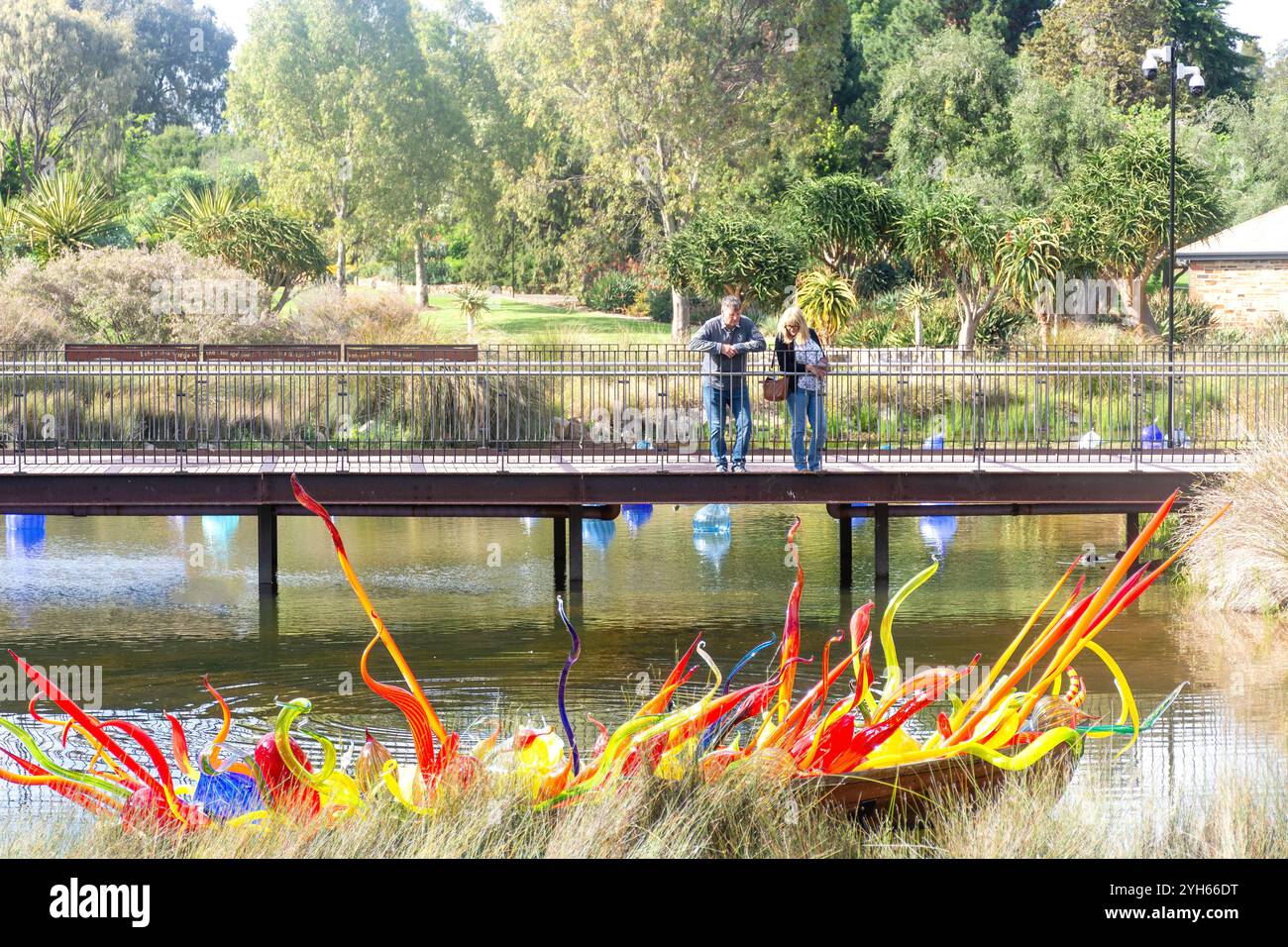 Sculpture en verre de Murano dans main Lake, jardin botanique d'Adélaïde, North Terrace, Adélaïde, Australie méridionale, Australie Banque D'Images