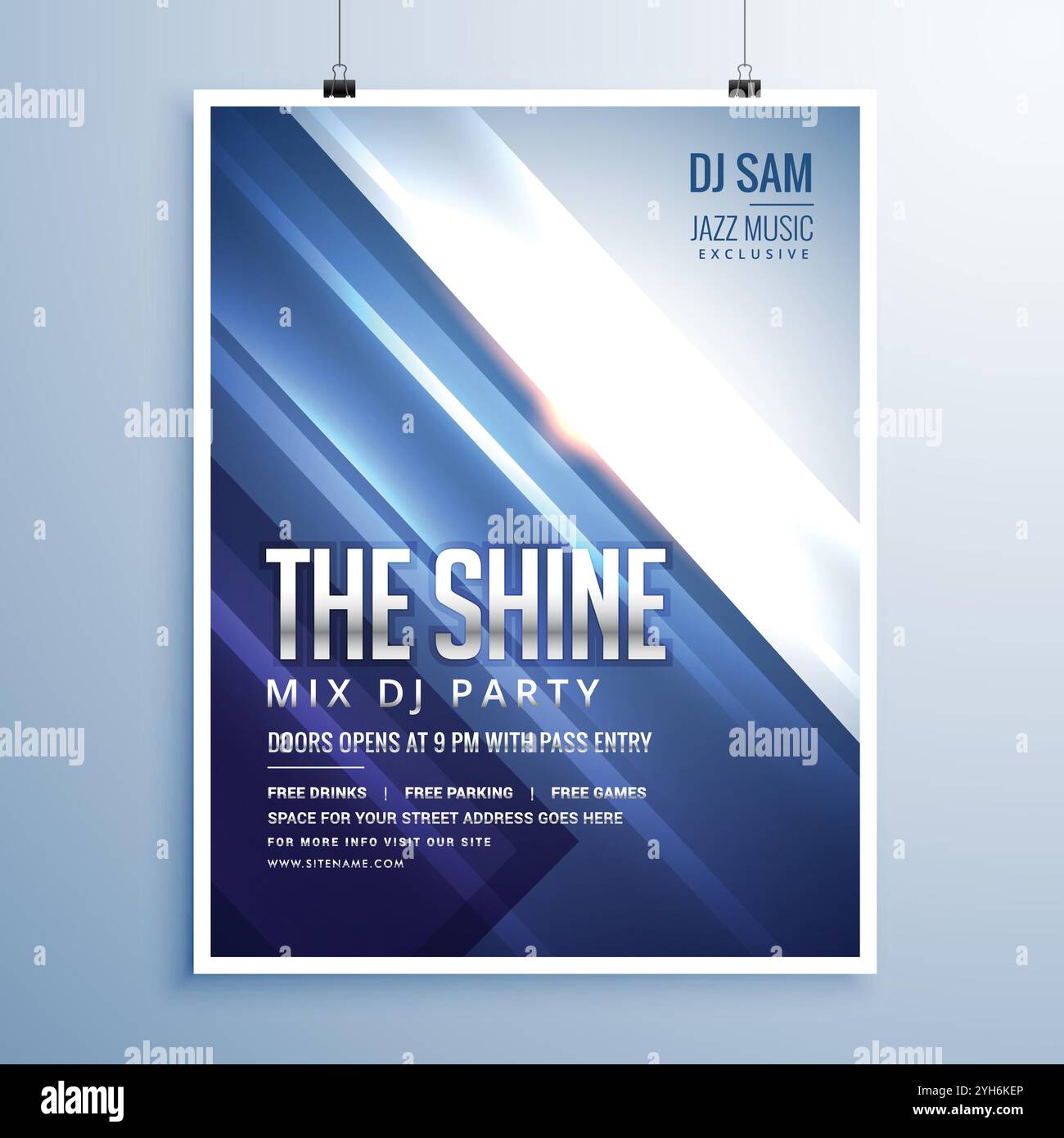 Belle abstract music party flyer Modèle à rayures bleues et incandescent lights Illustration de Vecteur