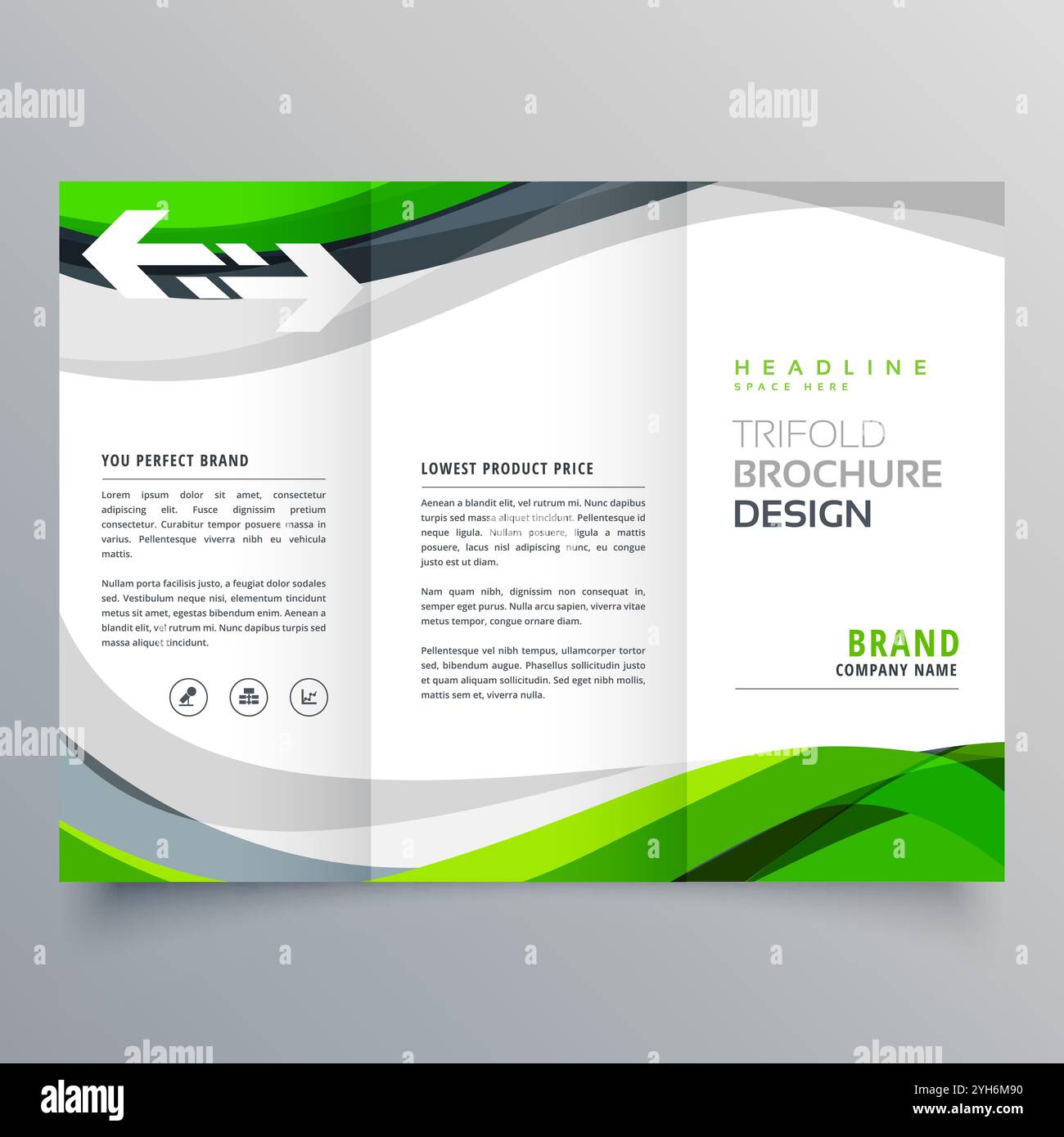 Création moderne modèle de brochure d'entreprise à trois volets avec green abstract wave Illustration de Vecteur