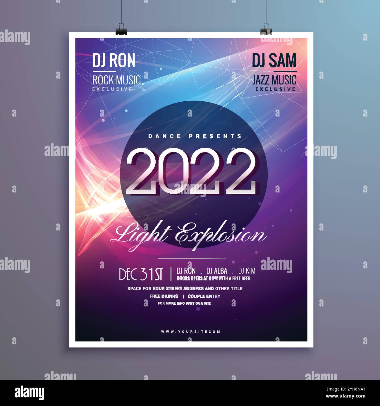 superbe modèle d'invitation pour la fête de la nouvelle année 2022 avec résumé effet de lumière Illustration de Vecteur