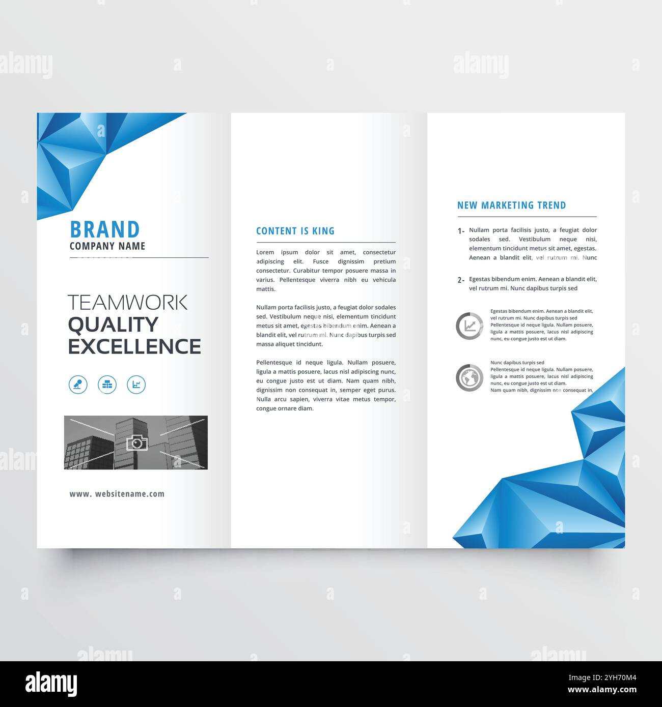 Brochure en trois volets flyer design avec des formes géométriques abstraites bleu Illustration de Vecteur