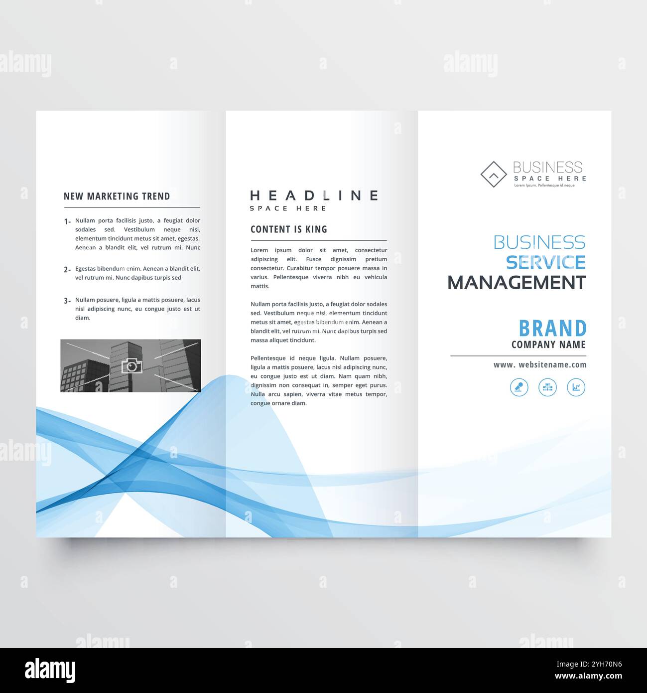 Brochure en trois volets d'affaires avec la conception de forme ondulée bleu résumé Illustration de Vecteur