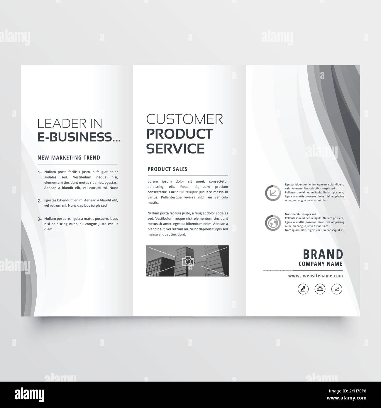Brochure d'entreprise à trois volets avec vague gris élégant Illustration de Vecteur