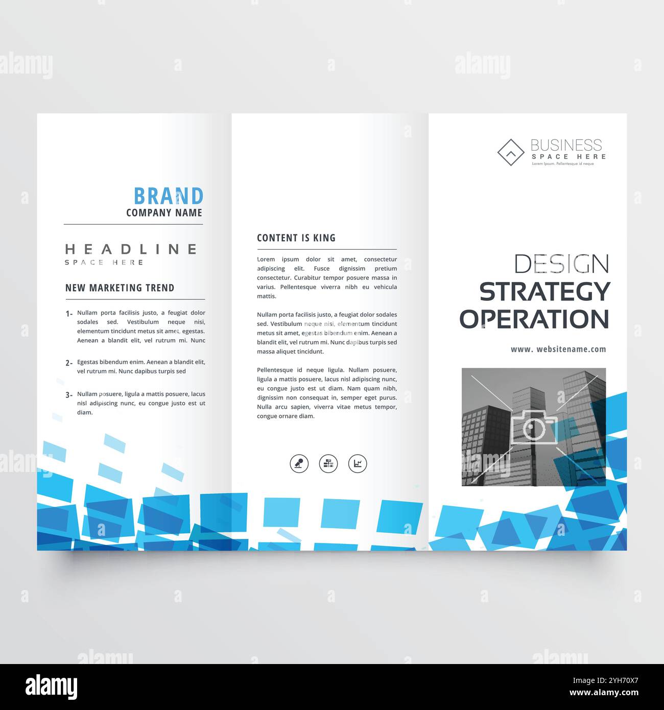 Résumé des trois volets brochure design avec effet de mosaïque bleu Illustration de Vecteur