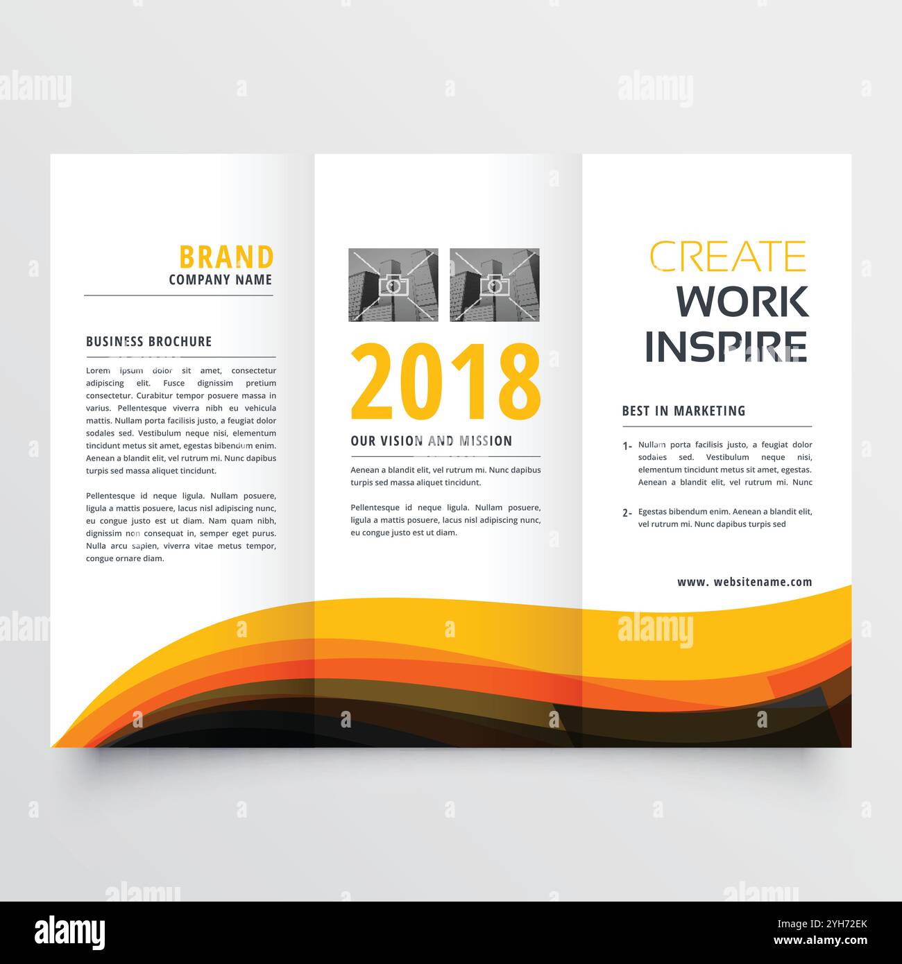 L'orange et le noir ondulé trifold business brochure flyer concept design template Illustration de Vecteur