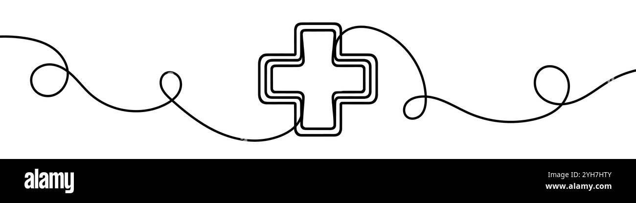 Une illustration en ligne continue d'une croix médicale, isolée sur fond blanc. Dessin au trait de croix médicale Illustration de Vecteur