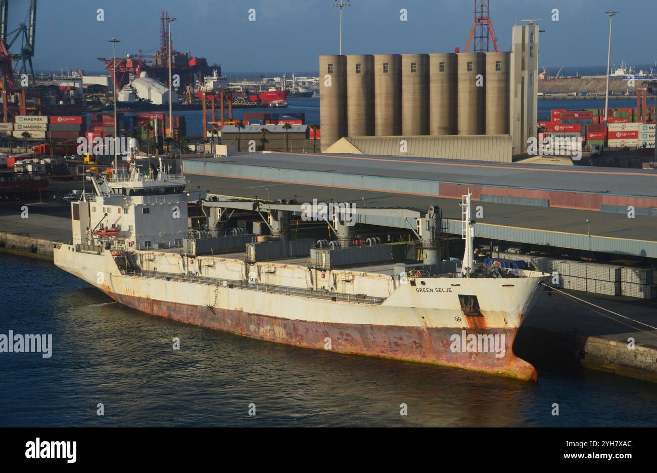 'MV Green Selje' un cargo réfrigéré Reefer Ship amarré dans les quais de Las Palmas de Gran Canaria, îles Canaries, Espagne, UE. Banque D'Images