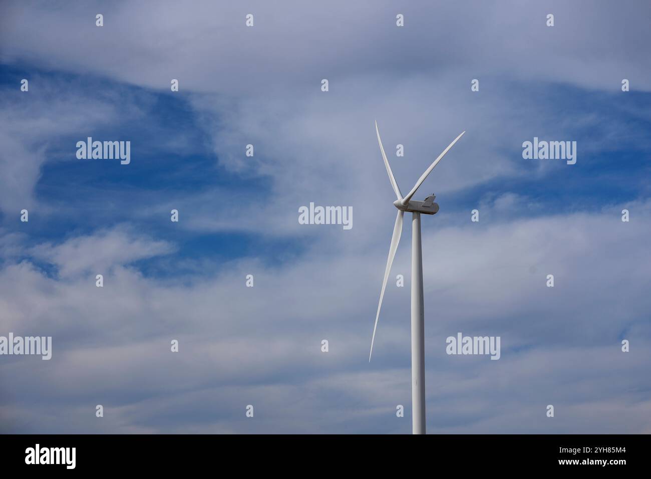 Production d'énergie renouvelable en Afrique du Sud Une éolienne sur le parc éolien Darling à l'extérieur du Cap, Afrique du Sud, 8 novembre 2024. Le paysage des énergies renouvelables en Afrique du Sud a connu des développements majeurs récemment, avec des initiatives visant à réduire sa forte dépendance au charbon, qui fournit actuellement plus de 70 % de l électricité du pays. Le gouvernement a approuvé un plan d’investissement pour une transition énergétique juste JET IP, qui définit une stratégie quinquennale pour accroître la capacité d’énergie renouvelable, l’hydrogène vert et les industries des véhicules électriques. Cette transition devrait faciliter la croissance économique Banque D'Images