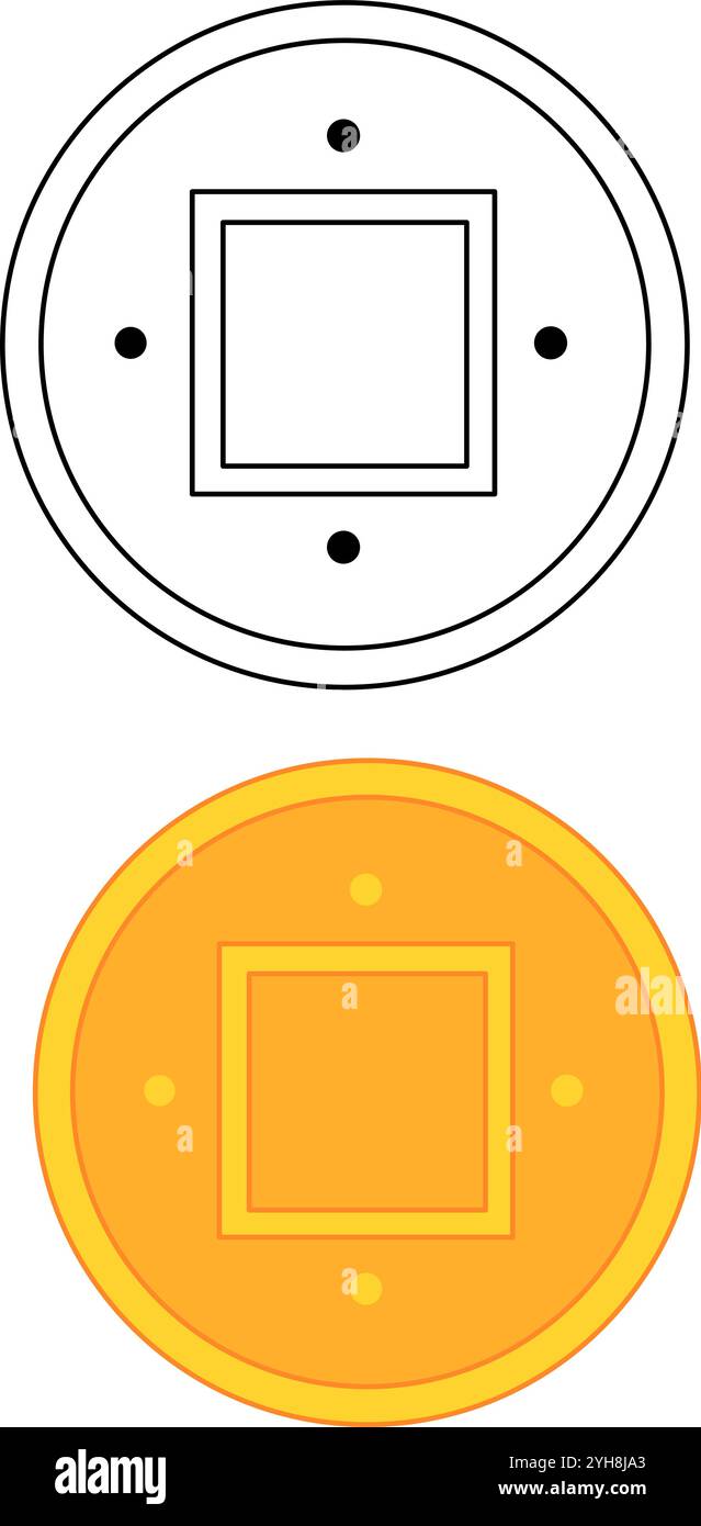 Illustration vectorielle dessinée à la main mignonne avec des signes d'argent. Asie Chine pièce traditionnelle. Nouvel an chinois. Jeu de symboles de devise internationale. Colorée v Illustration de Vecteur