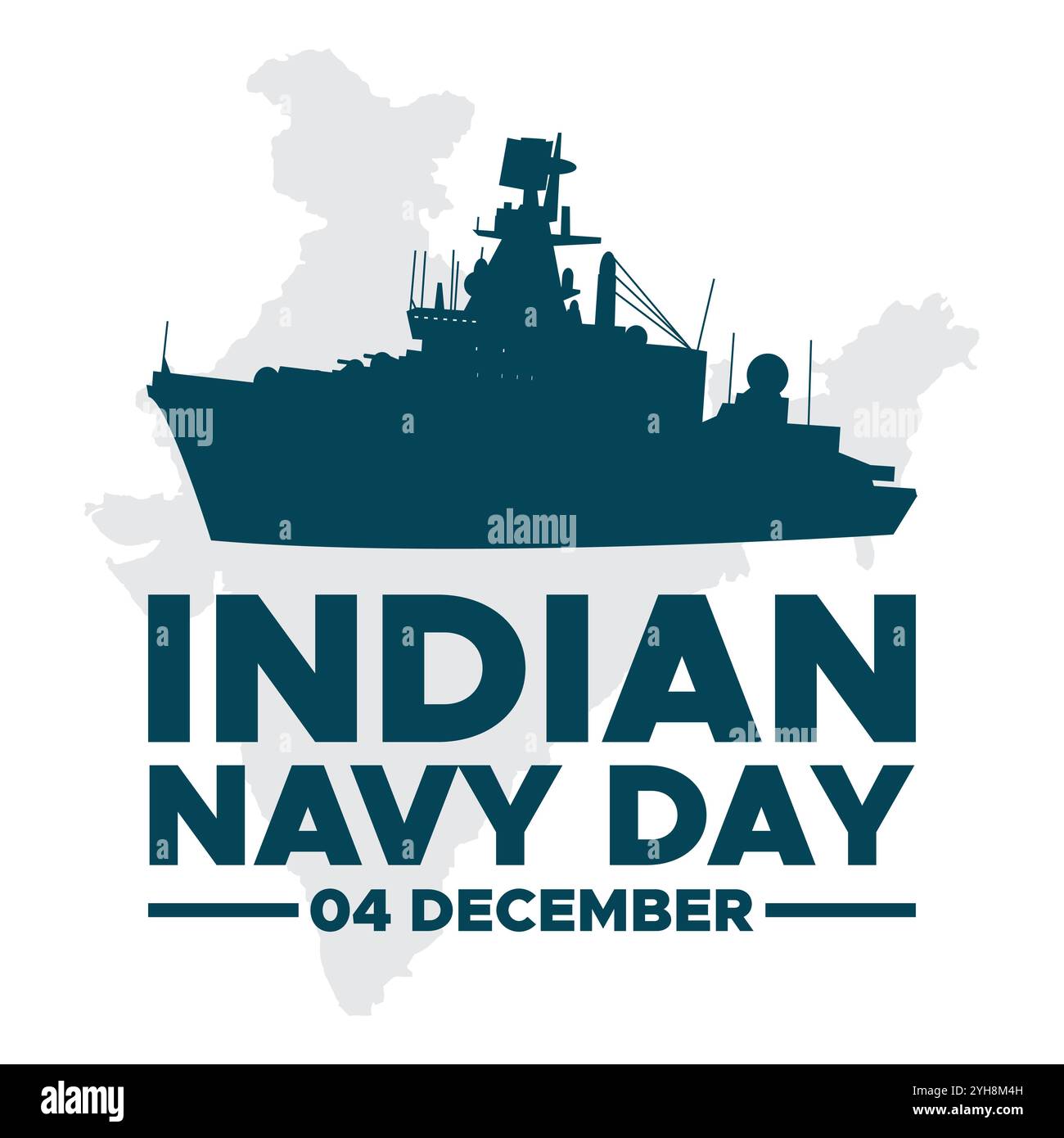 Célébration de la journée de la marine indienne. Carte de l'Inde avec navire de la marine de défense de l'armée indienne avec drapeau tricolore, illustration vectorielle créative du jour de la marine indienne. Indien n Illustration de Vecteur