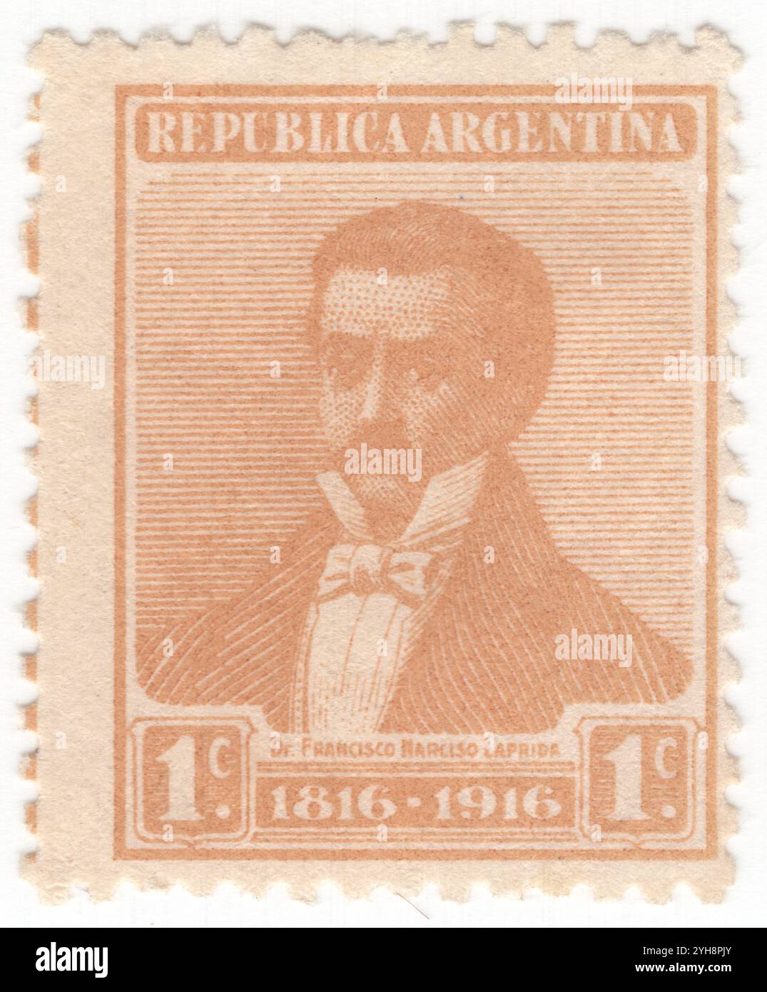 ARGENTINE - 1916 juillet : timbre-poste à 1 centavos représentant un portrait de Francisco Narciso de Laprida, avocat et homme politique argentin. Il est un représentant de San Juan au Congrès de Tucumán, et son président le 9 juillet 1816, lors de la déclaration d'indépendance de l'Argentine. Centenaire de la déclaration Argentine d’indépendance de l’Espagne, 9 juillet 1816 Banque D'Images