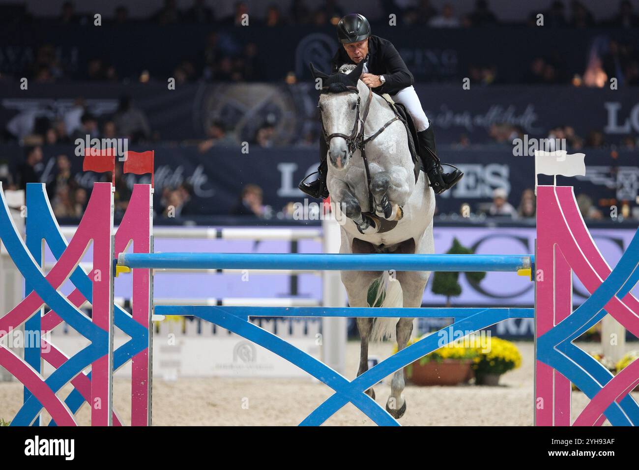 Vérone, Italie. 10 novembre 2024. Rolf-Goran Bengtsson Riding Zuccero HV en action lors du CSI5*- W Longines FEI Jumping World Cup 2024 Gran Prix présenté par KASK, à Pala Fimauto le 10 novembre 2024, Vérone, Italie. Crédit : Roberto Tommasini/Alamy Live News Banque D'Images