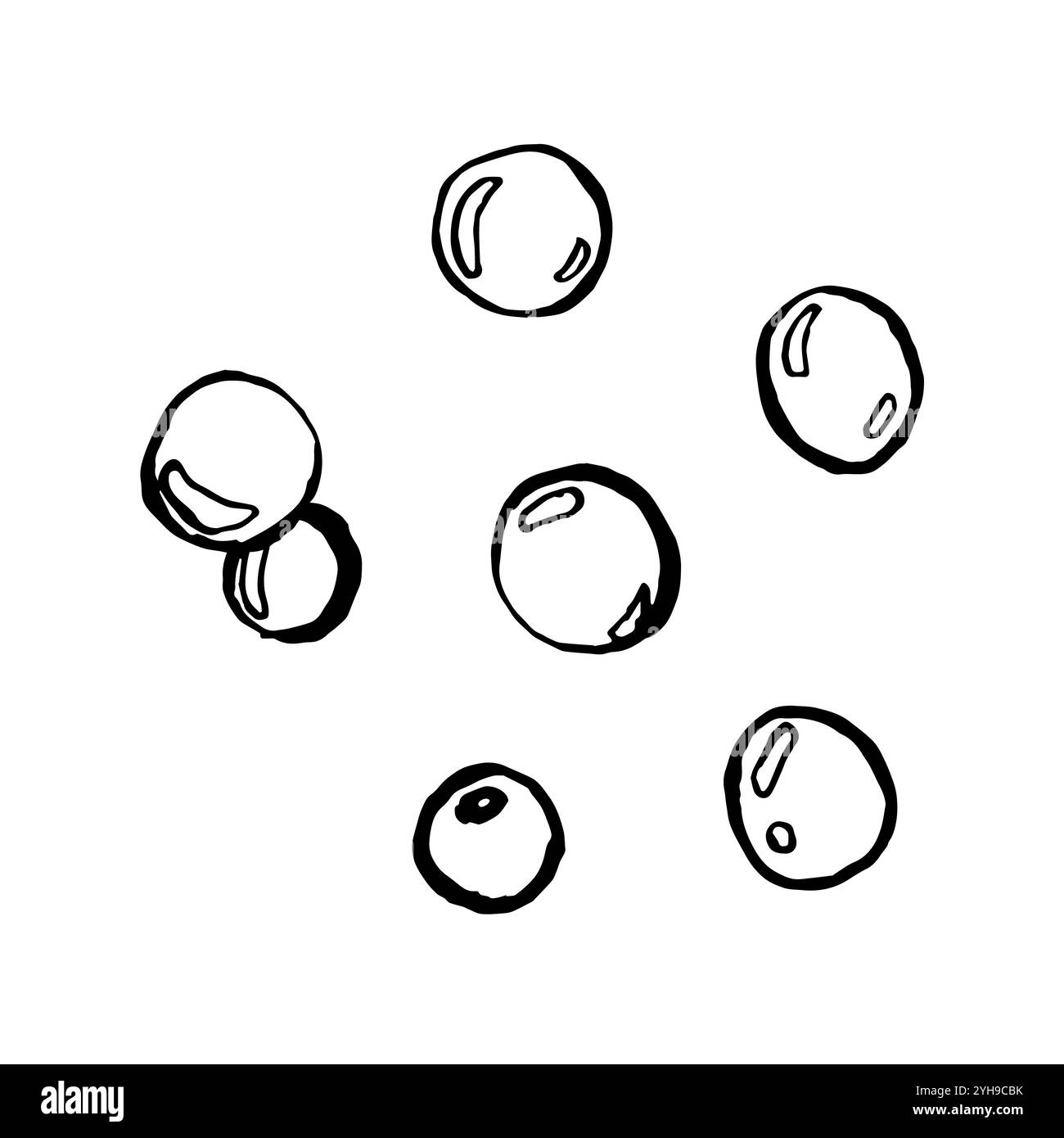 Esquisser des bulles. Bulles d'eau rondes dans le style noir et blanc. Illustration marine vectorielle peinte à l'encre noire. Graphismes stylisés. Monde sous-marin Illustration de Vecteur