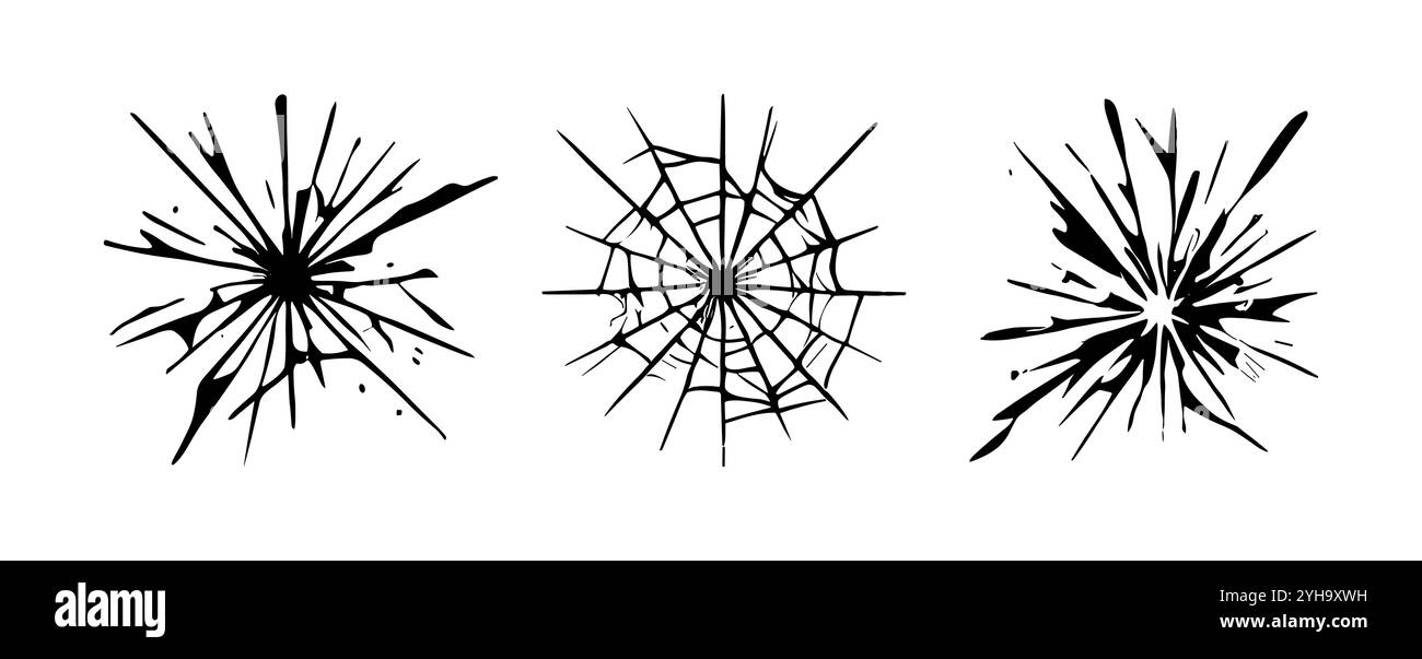 Fenêtre de texture brisée par fissure de verre. Verre glacé effet fissuré miroir de balle transparent illustration isolée. Illustration de Vecteur