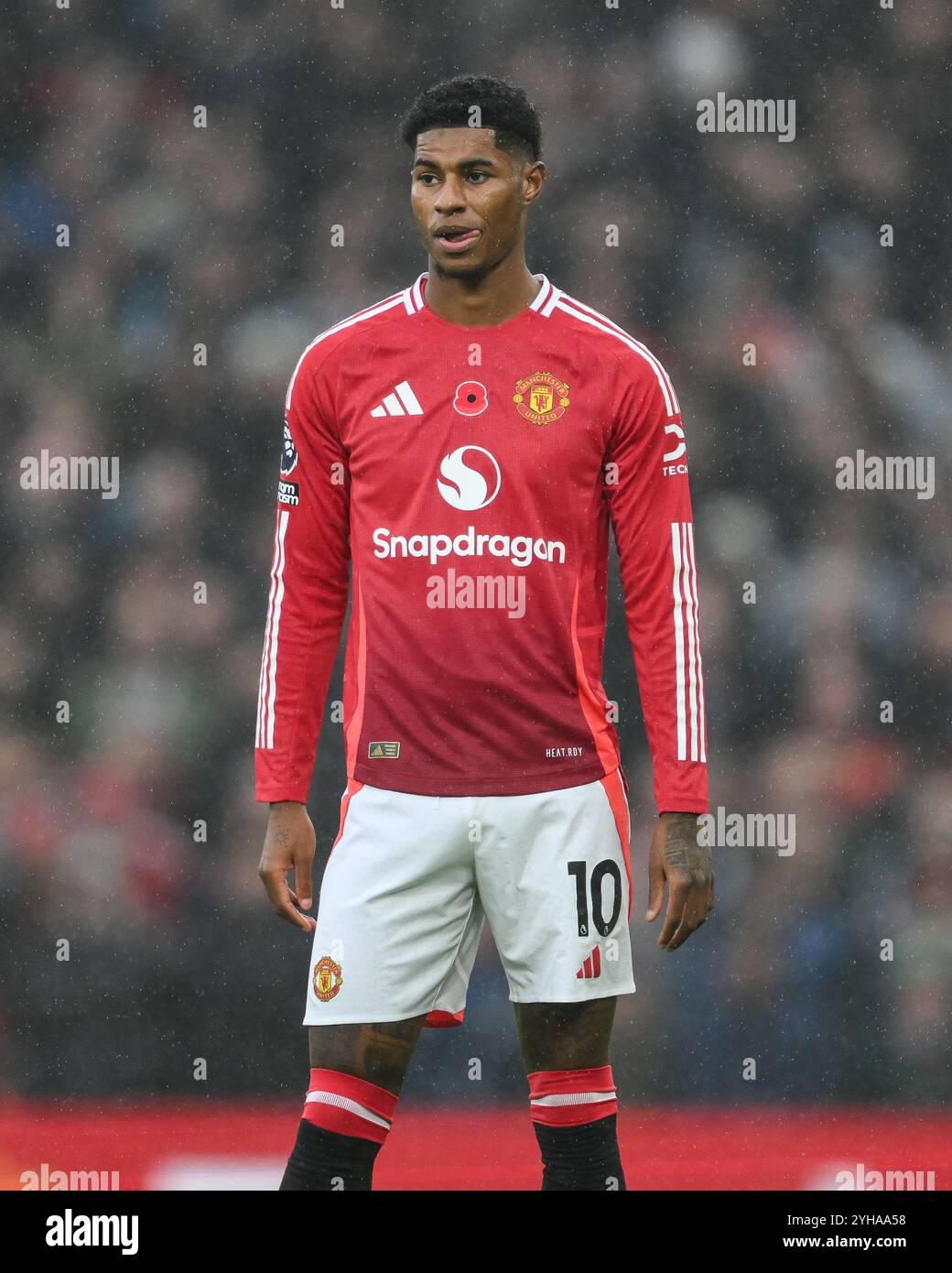 Marcus Rashford de Manchester United lors du match de premier League Manchester United vs Leicester City à Old Trafford, Manchester, Royaume-Uni, le 10 novembre 2024 (photo de Craig Thomas/News images) Banque D'Images