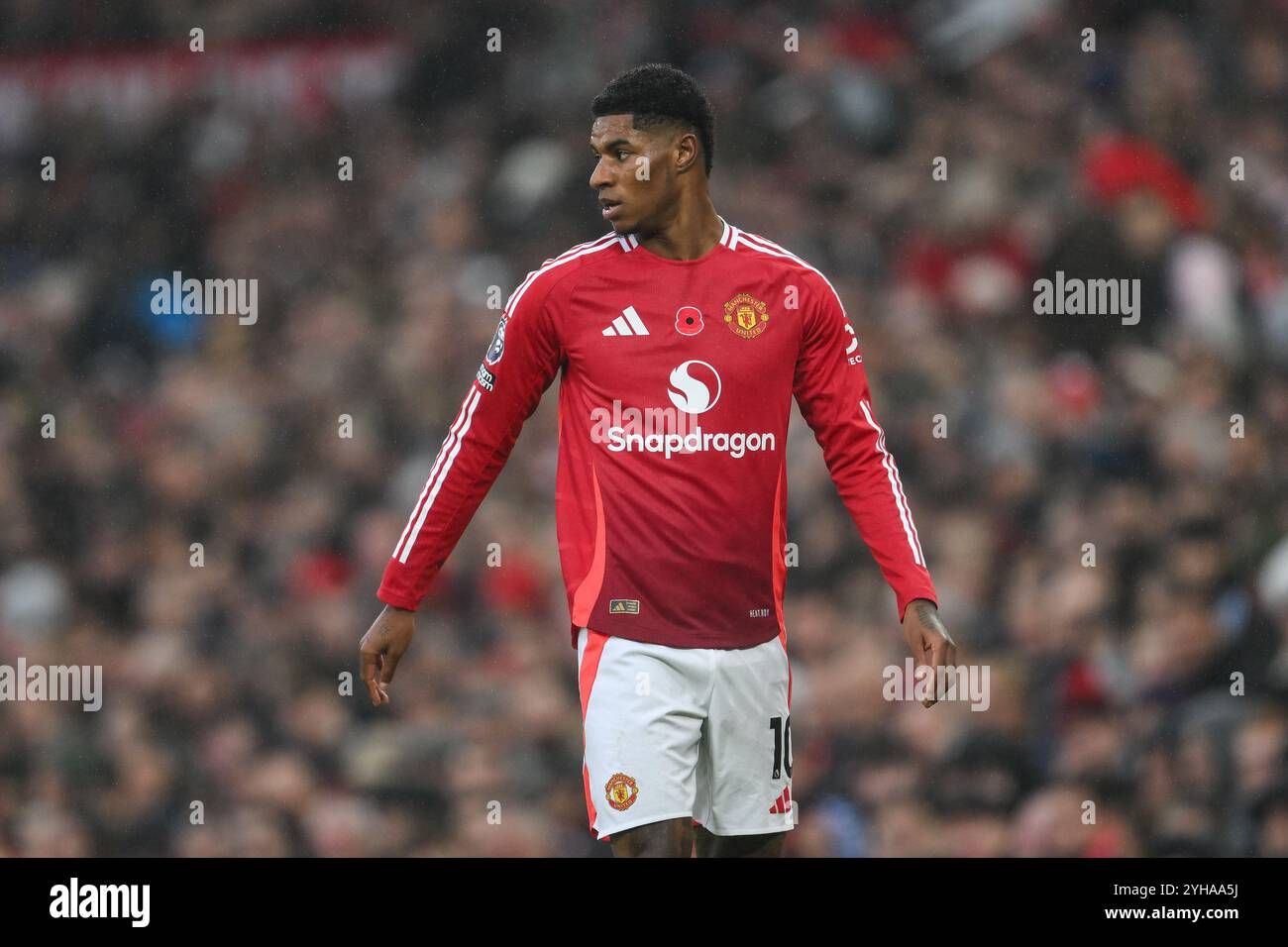Marcus Rashford de Manchester United lors du match de premier League Manchester United vs Leicester City à Old Trafford, Manchester, Royaume-Uni, le 10 novembre 2024 (photo de Craig Thomas/News images) Banque D'Images