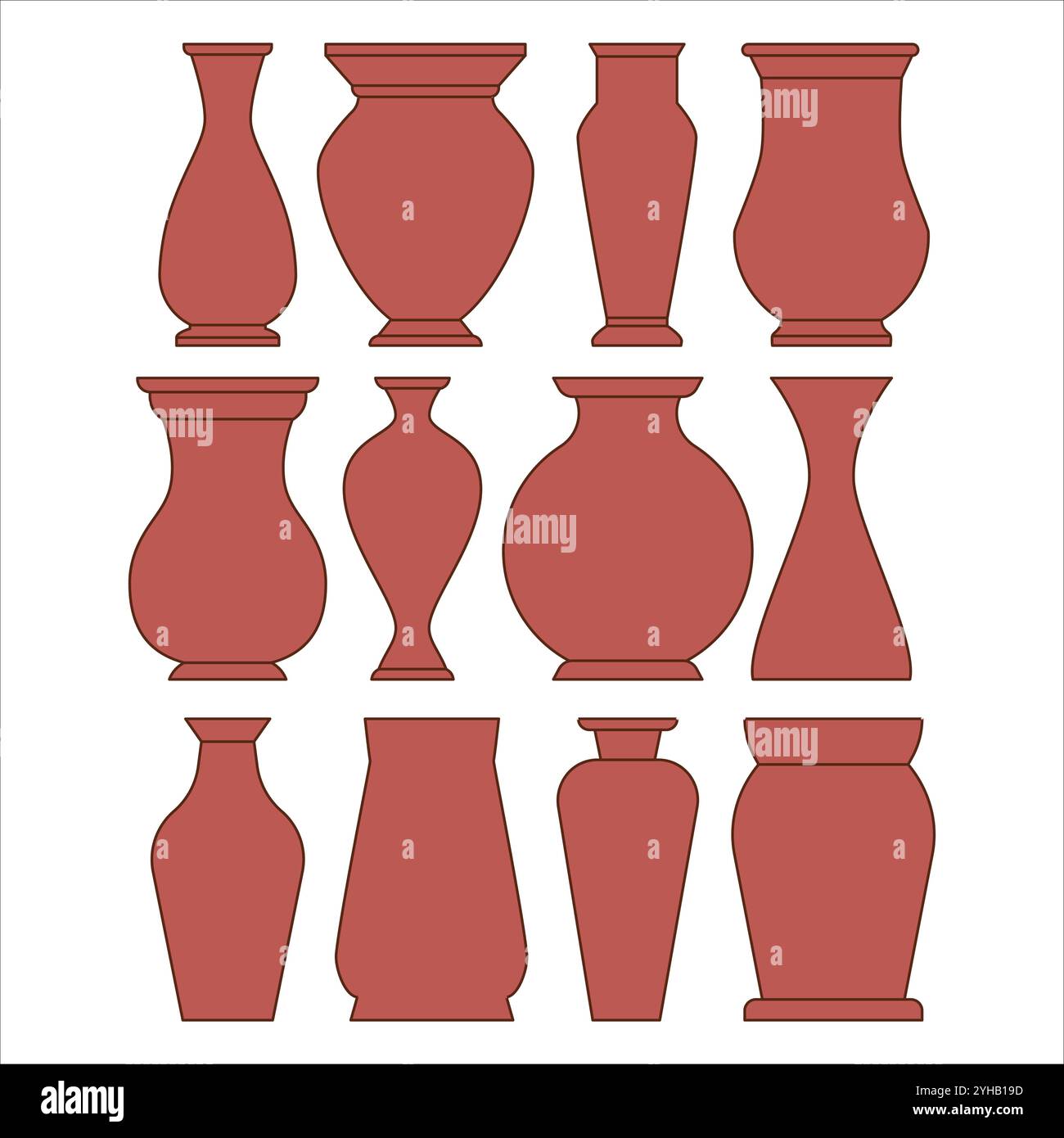 Vase ancien carafe ancienne poterie en argile pot collection terre cuite faïence artisanale antique récipient récipient design icône set brun rouge Illustration de Vecteur