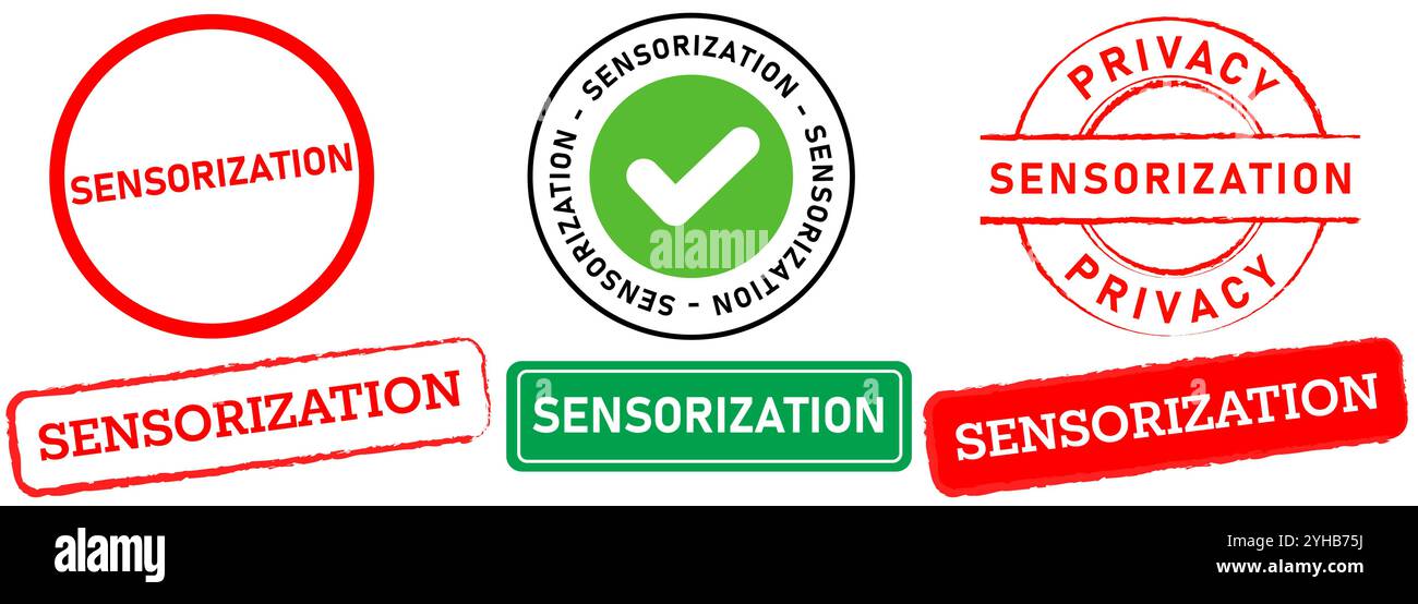 Système de Sensorization censurer les applications de technologie de confidentialité application de données futures timbre privé badge coloré autocollant étiquette emblème icône de conception de logo Illustration de Vecteur