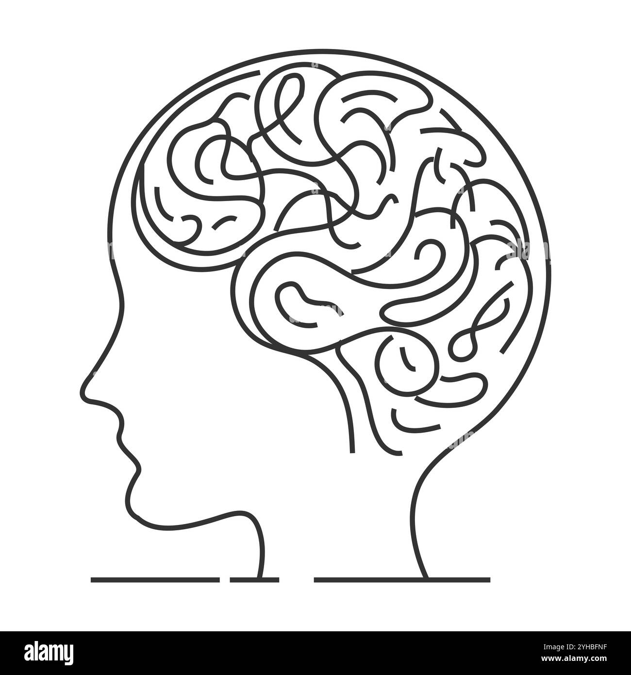 Line art du cerveau, intelligent, simple, cerveau humain, vue latérale, icône abstraite de ligne de cerveau humain. Organe humain interne dans l'illustration vectorielle de style plat Illustration de Vecteur
