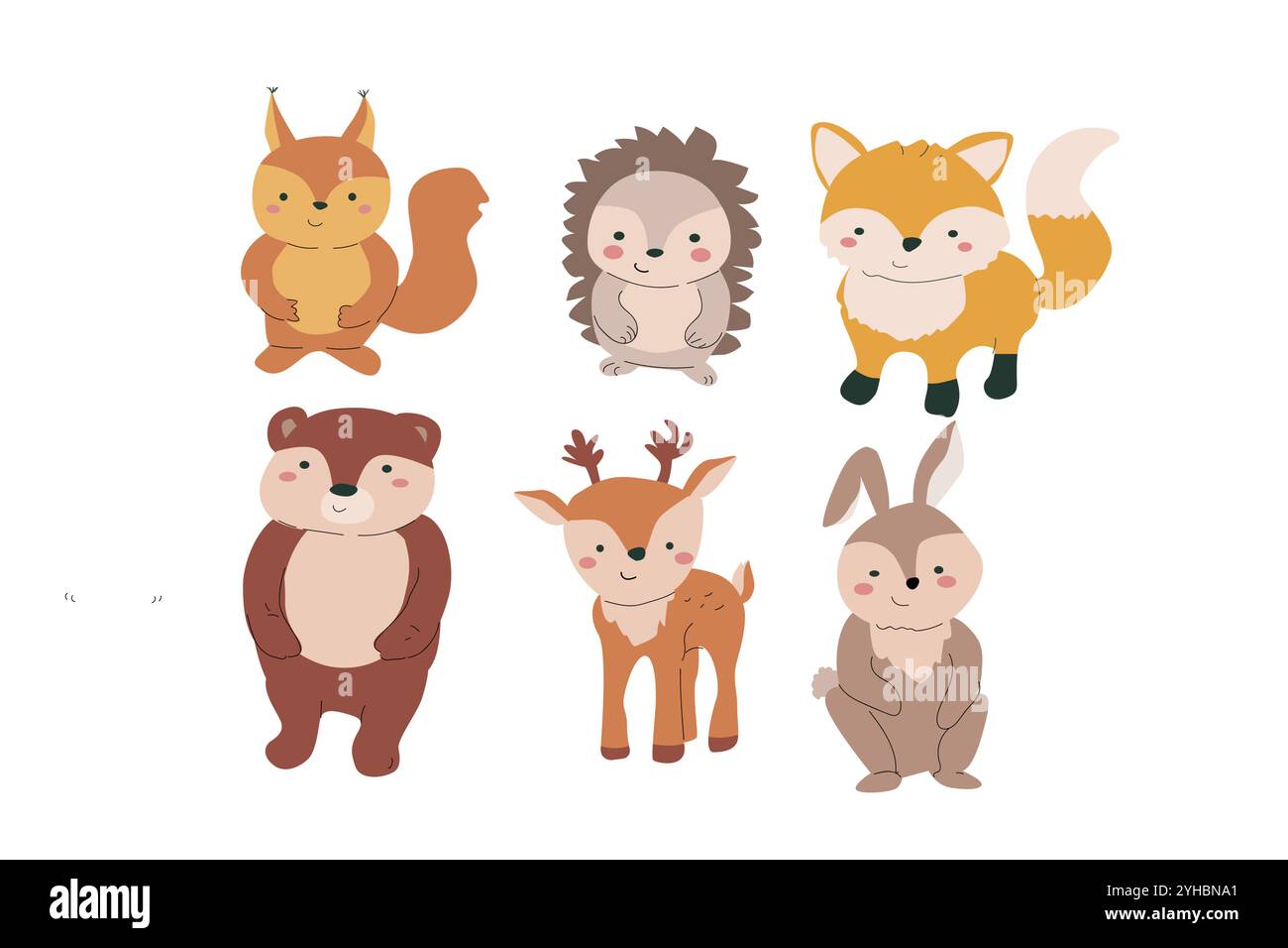 Animaux d'automne paquet avec des feuilles et d'autres articles saisonniers et vêtements, des choses. Animaux sauvages de la forêt d'enfants avec des éléments clipart de récolte. Dessiné à la main Illustration de Vecteur
