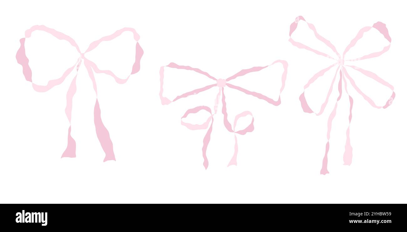 Arc vintage girly rose aquarelle. Archet pour décor de cheveux plat. Rubans isolés. Accessoires tendance pour filles. Collection d'éléments de coiffure mignons Illustration de Vecteur