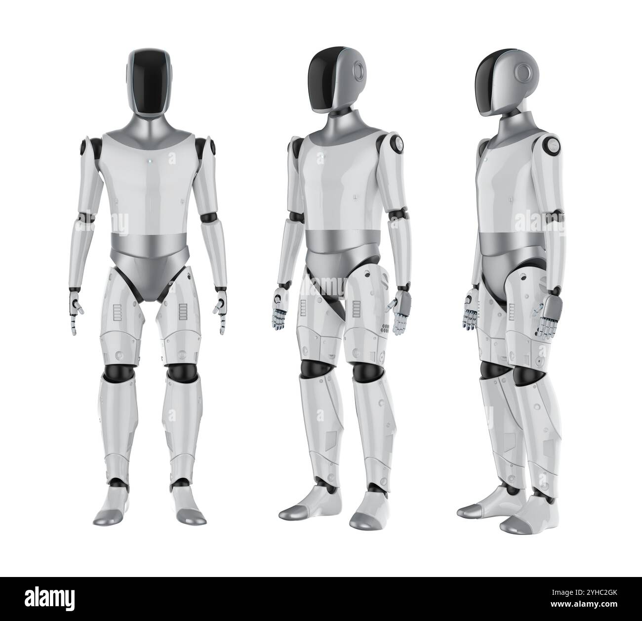 collection de rendu 3d de robots humanoïdes ou ai cyborgs avec visage noir isolé sur blanc Banque D'Images