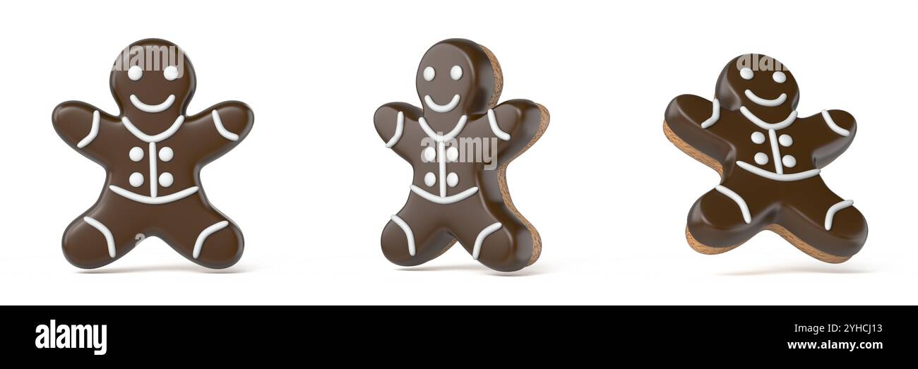 Gingerbread Man le rendu 3D illustration isolé sur fond blanc Banque D'Images