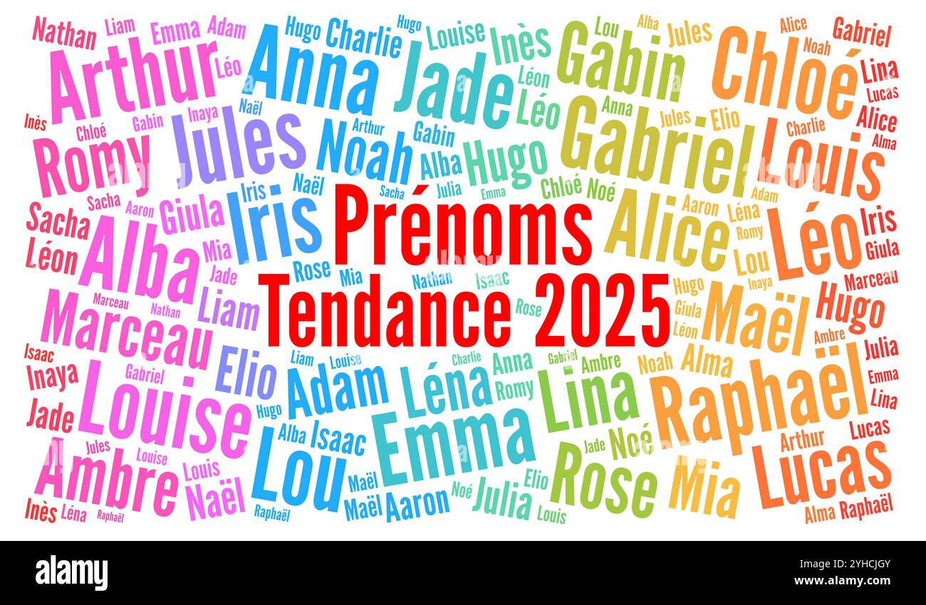 Prénoms tendance en 2025 en France Banque D'Images