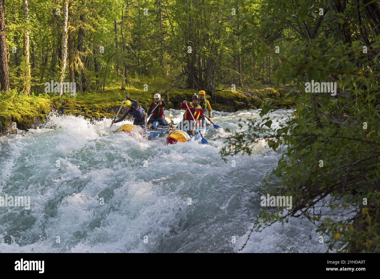 Buryatia, Russie, 31 juillet 2019 : catamaran sportif sur les rapides. Le, Europe Banque D'Images
