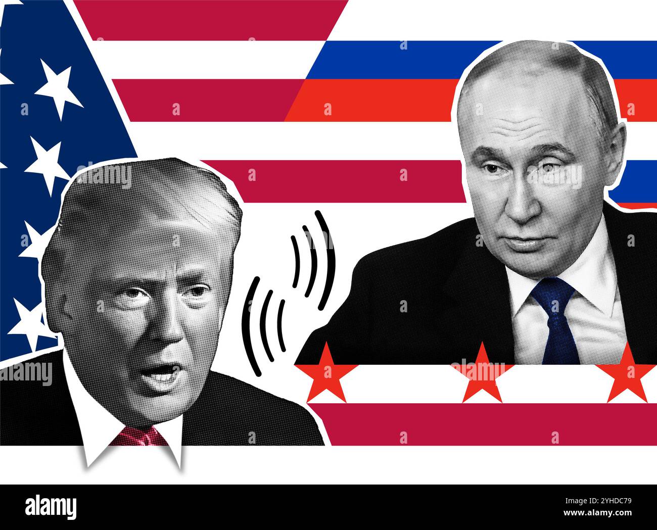 Portrait de Donald Trump , Vladimir Poutine . Effet collage demi-ton. Banque D'Images