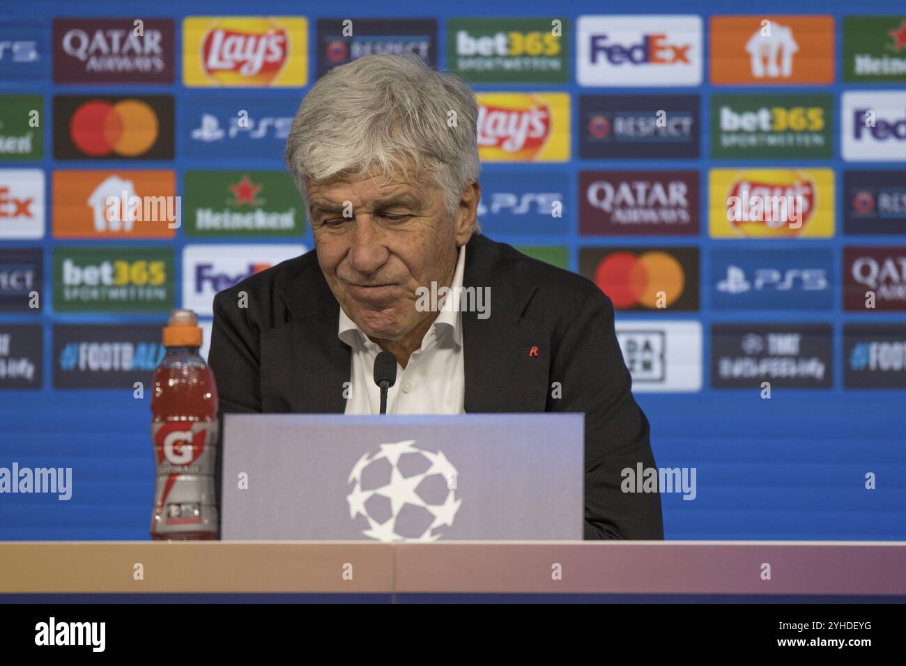 Match de football, entraîneur Gian Piero GASPERINI Atalanta Bergamo à la conférence de presse après le match, divers portraits, Stuttgart Arena, Stuttgart Banque D'Images