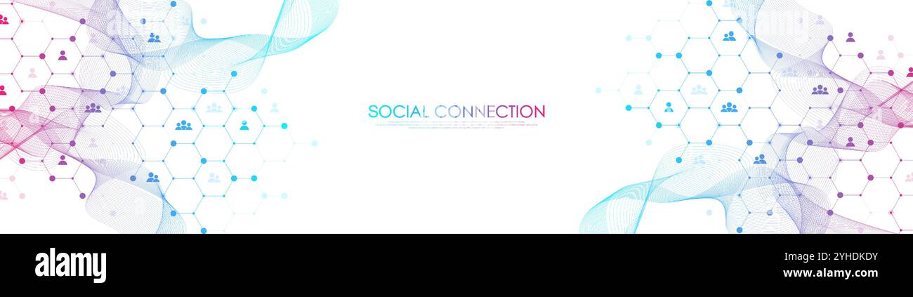 Concept de communication par réseau social. Contexte abstrait de connexion réseau globale. Bannière Web horizontale d'en-tête. Technologie Internet. Affaires Illustration de Vecteur