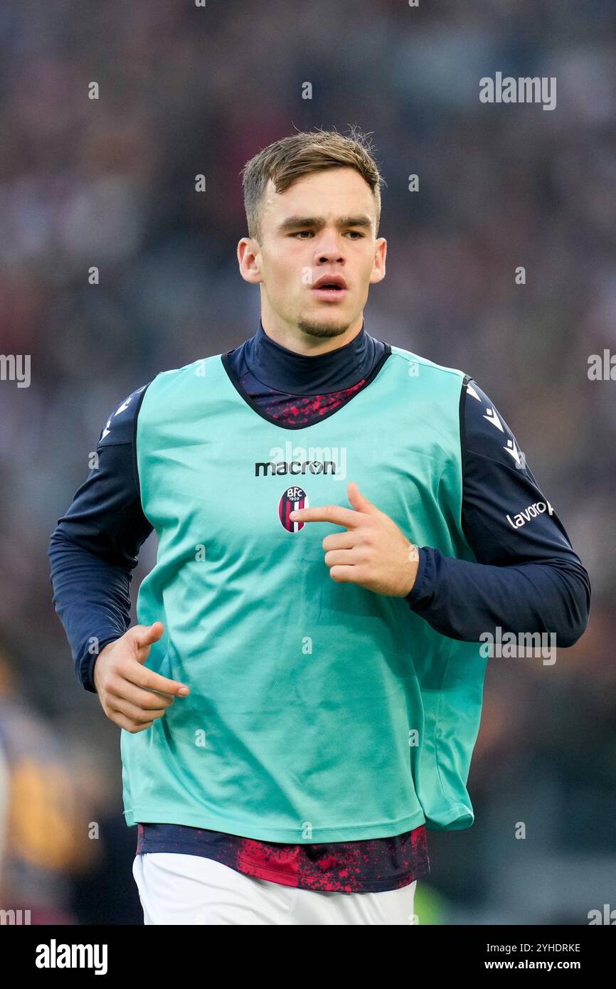 Rome, Italie. 10 novembre 2024. Thijs Dallinga du Bologna FC regarde le match de Serie A Enilive entre L'AS Roma et le Bologna FC au Stadio Olimpico le 10 novembre 2024 à Rome, en Italie. Crédit : Giuseppe Maffia/Alamy Live News Banque D'Images