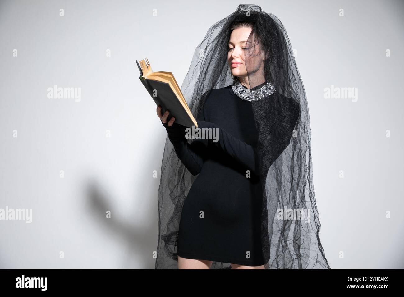 Belle mariée en robe de mariée noire Banque D'Images