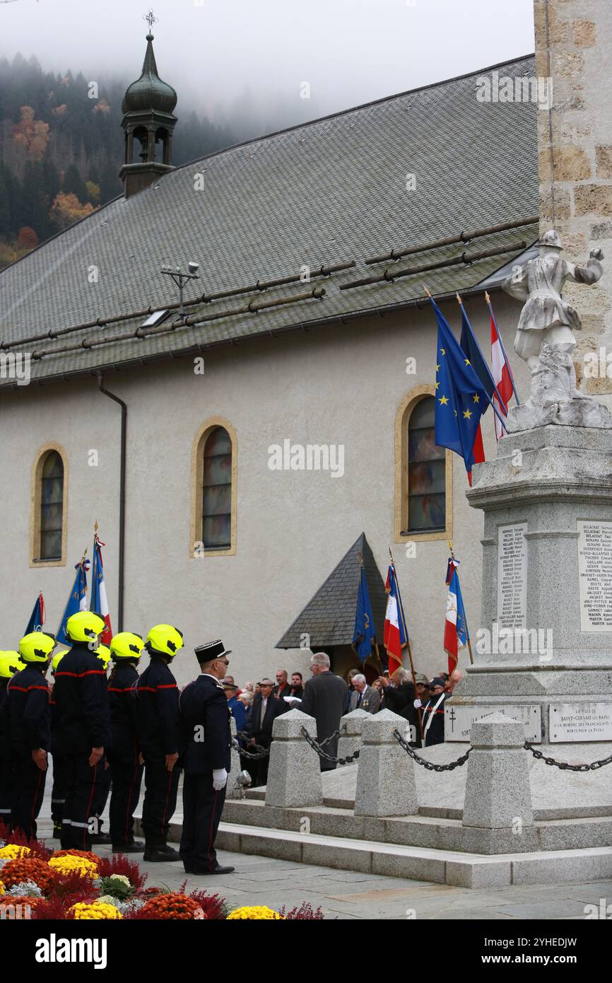 Commémoration de l'Armistice. Saint-Gervais Mont-Blanc. Haute-Savoie. Auvergne-Rhône-Alpes. France. Europe. Banque D'Images